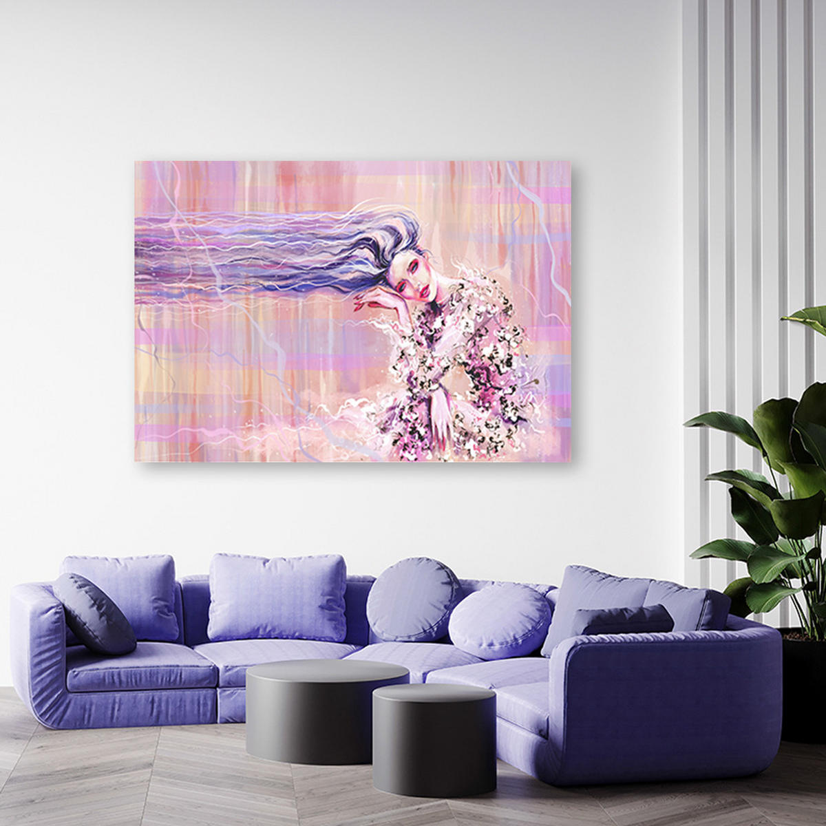 WANDBILD eine frau mit langen haaren - Pink, Textil (60/40cm) - Feeby