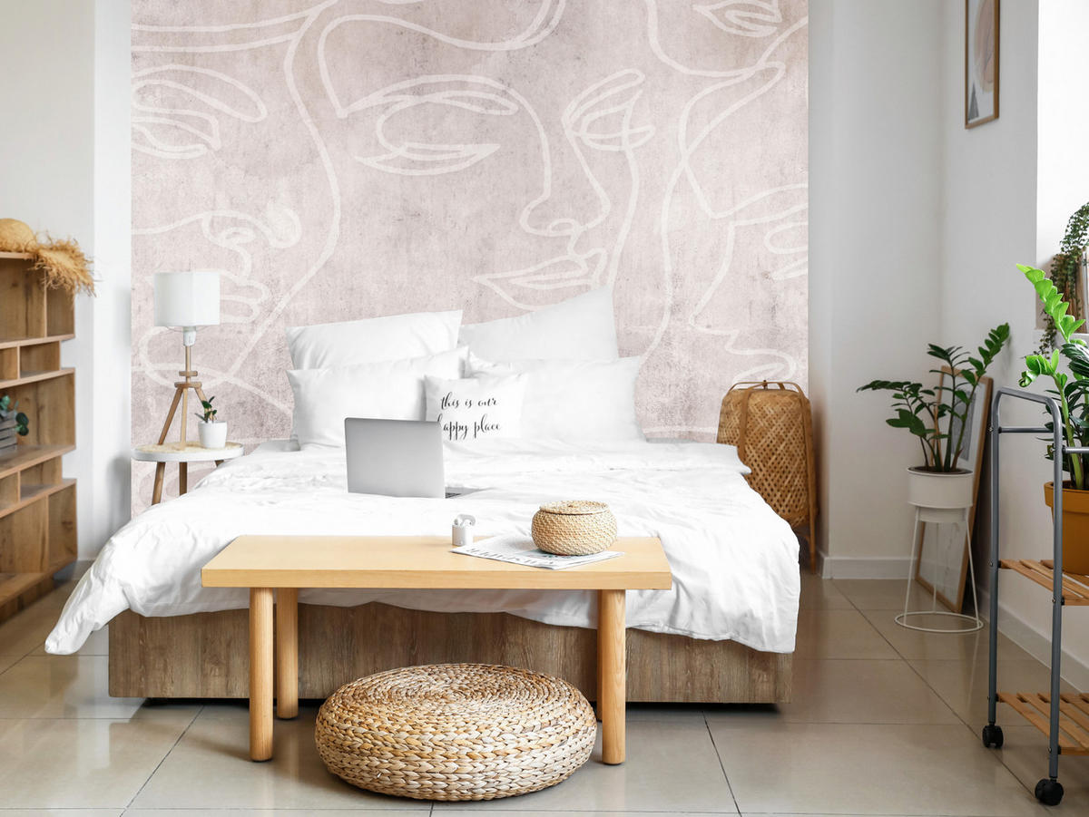 FOTOTAPETE für Schlafzimmer Abstrakte Gesichter Beton Modern Minimalistisch 300x210 - Beige/Braun, Papier (300/210cm) - Muralo