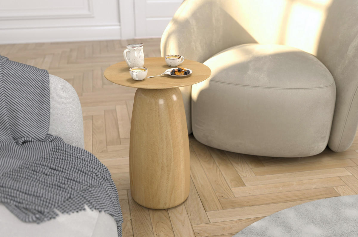 BEISTELLTISCH Baobab44, Ovaler Tischplatte, Buche - lackiert, Naturfarben - Buchefarben, Holz (32.5/32.5/44cm) - Kayani
