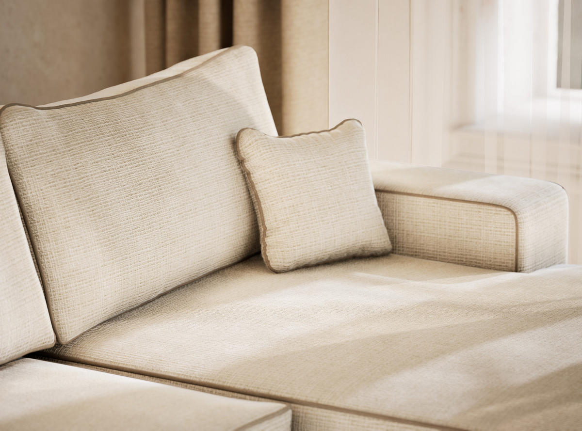 WOHNLANDSCHAFT Deseo Ecru-Beige Chenille-Stoff - Ecru/Beige, Holz/Holzwerkstoff (398/70/148cm) - Maison de Reve