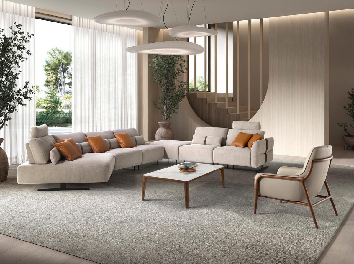 ECKSOFA Modulares Relax-Sofa mit Chaiselongue links, Stoff in Sandfarbe 500/305/87 cm - Sandfarben/Schwarz, Textil (500/305cm) - ANGEL CERDA