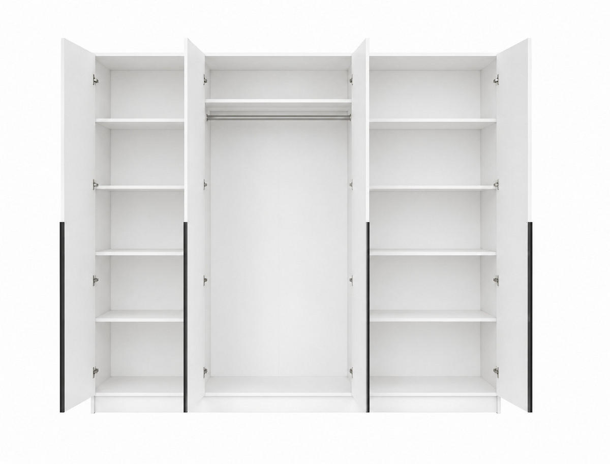 DREHTÜRENSCHRANK Riva 250x42x245 cm Weiß – 5-türig mit Spiegel & Kleiderstange - Weiß, Holzwerkstoff (250/245/42cm) - BM-Möbel