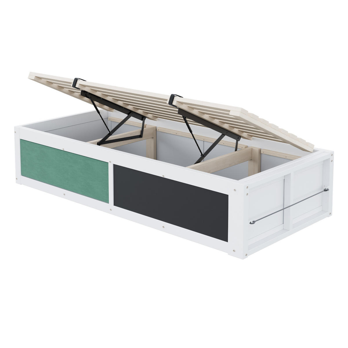 KINDERBETT 90/200 cm Weiß mit hydraulischem Stauraum und Kreidetafel - Weiß, Holzwerkstoff (90/200cm) - OKWISH