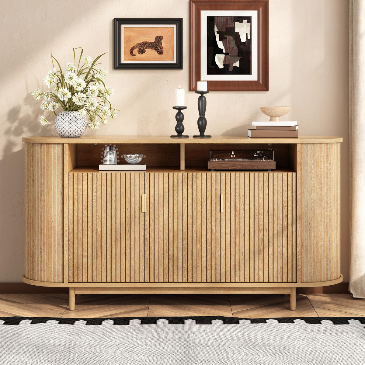 SIDEBOARD 3 Türen mit Holzoptik und Rillenfront - Naturfarben, Holzwerkstoff (140/78/40cm) - FLIEKS