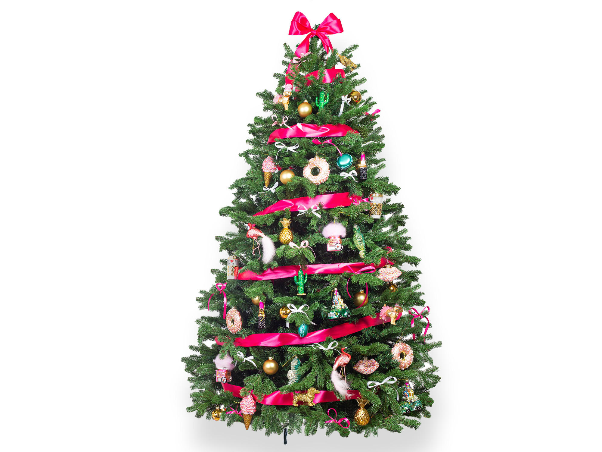 LAALU WEIHNACHTSBAUM geschmückt künstlich mit 115 Stk Kugeln HAPPY AND PINK 180 cm mit Metallständer - Goldfarben/Rosa, Kunststoff (180cm) - LAALU