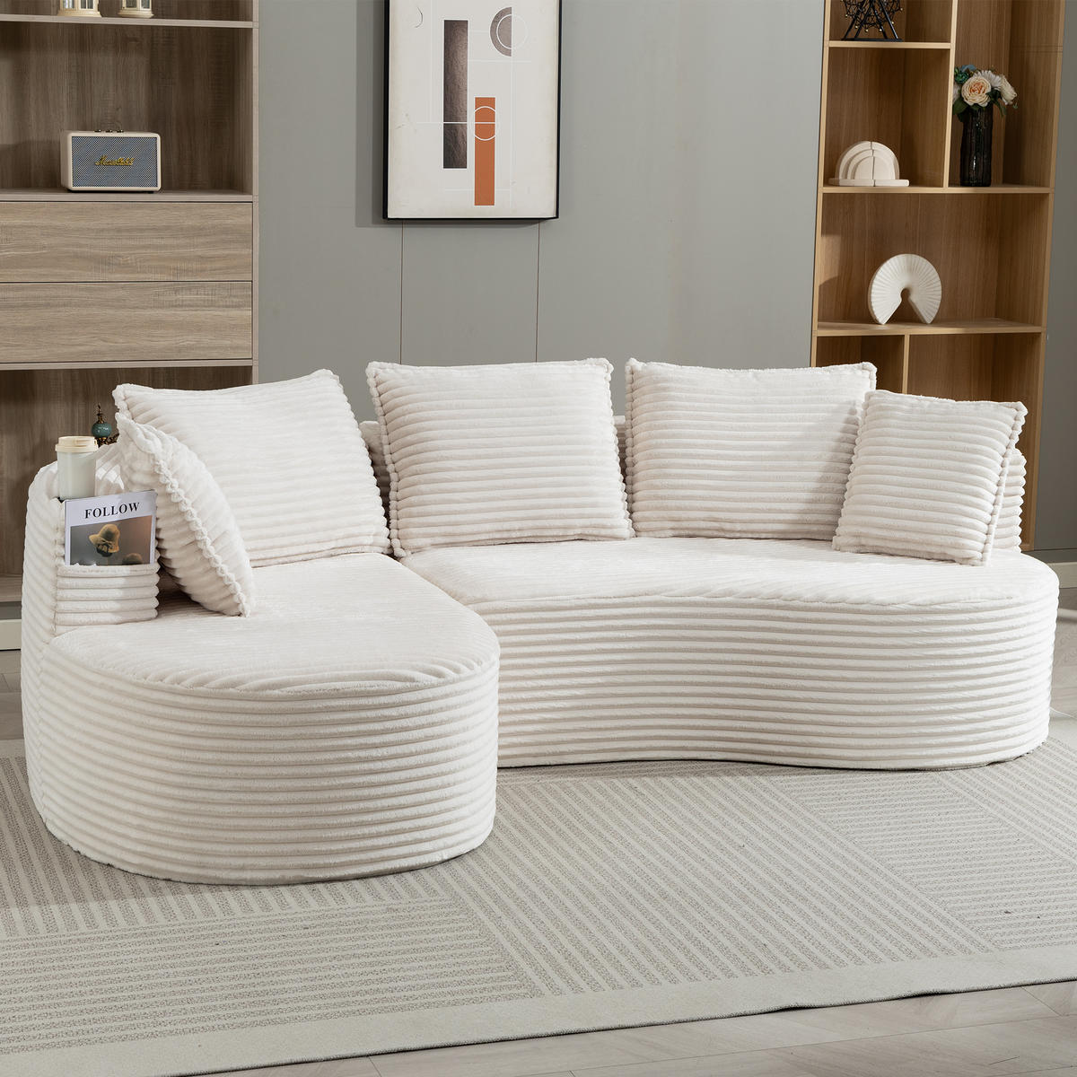 ECKSOFA 250/152/82 cm Beige mit Becherhalter und Stautasche - Beige, Textil (250/152cm) - Oxeza