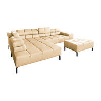 ECKSOFA NELSON Beige Leder Relaxfunktion - Beige/Schwarz, Leder/Metall (321/216cm) - KAWOLA