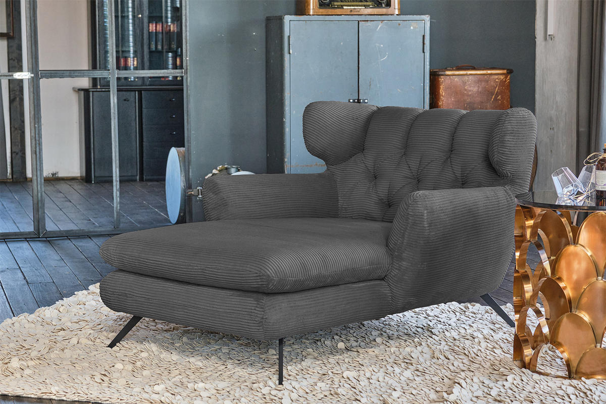 LONGSEAT CHAMRE Granit - Dunkelgrau/Schwarz, Textil/Metall (130/95/160cm) - KAWOLA
