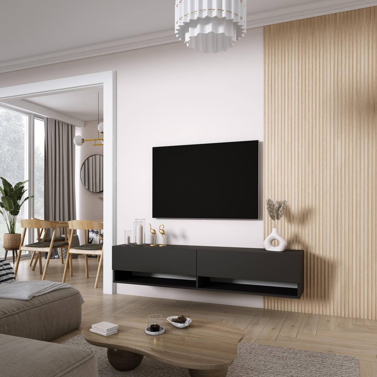 TV-LOWBOARD 170 cm Mattschwarz, 170 × 32 × 34 cm - Schwarz, Holzwerkstoff (170/33.6/32cm) - 3XE LIVING