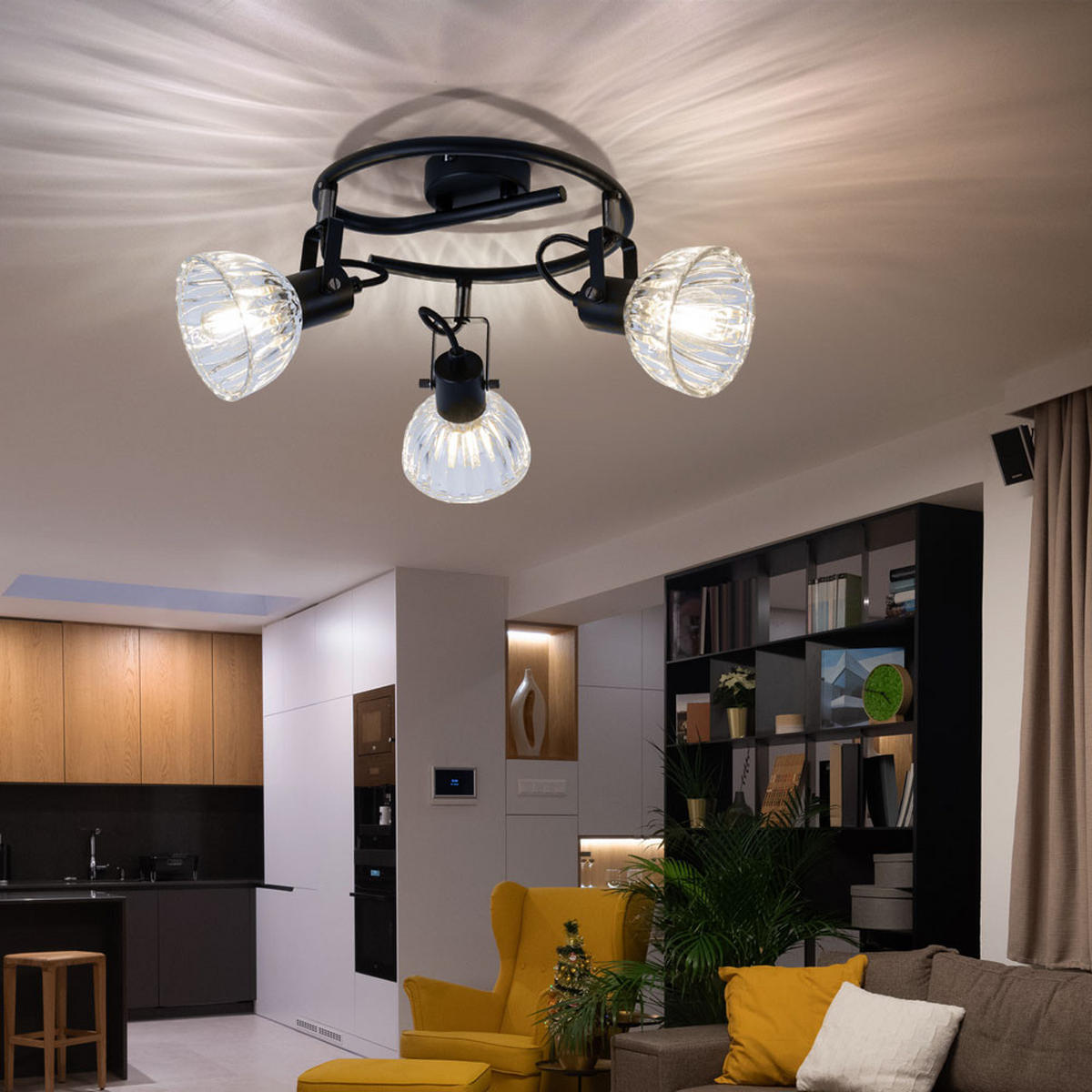LED DECKENLEUCHTE Vernole Metall Schwarz - Schwarz, Glas (25/25/18cm) - Globo Lighting