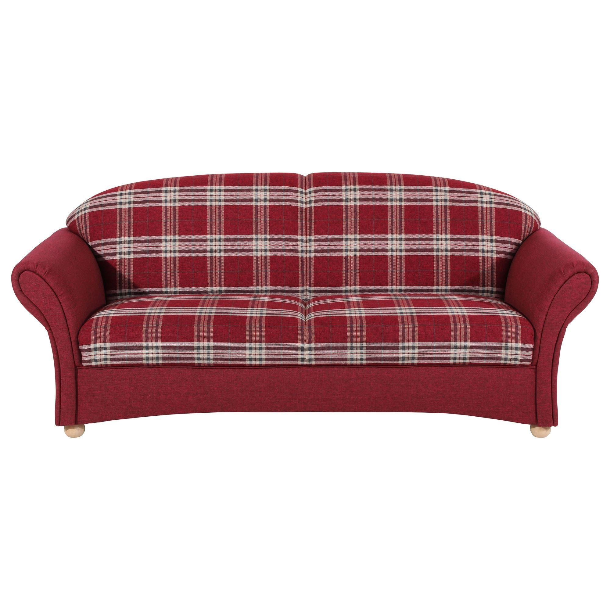 SOFA Landhaus 2,5-Sitzer Kama Bezug Flachgewebe Rot karriert - Rot/Weiß, Kunststoff (202/85/81cm) - 58aufmkessel