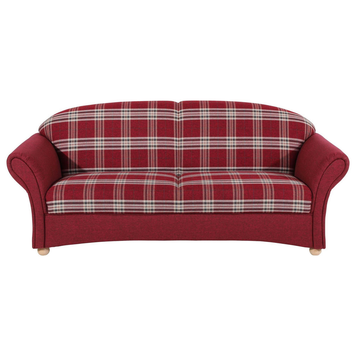 SOFA Landhaus 2,5-Sitzer Kama Bezug Flachgewebe Rot karriert - Rot/Weiß, Kunststoff (202/85/81cm) - 58aufmkessel