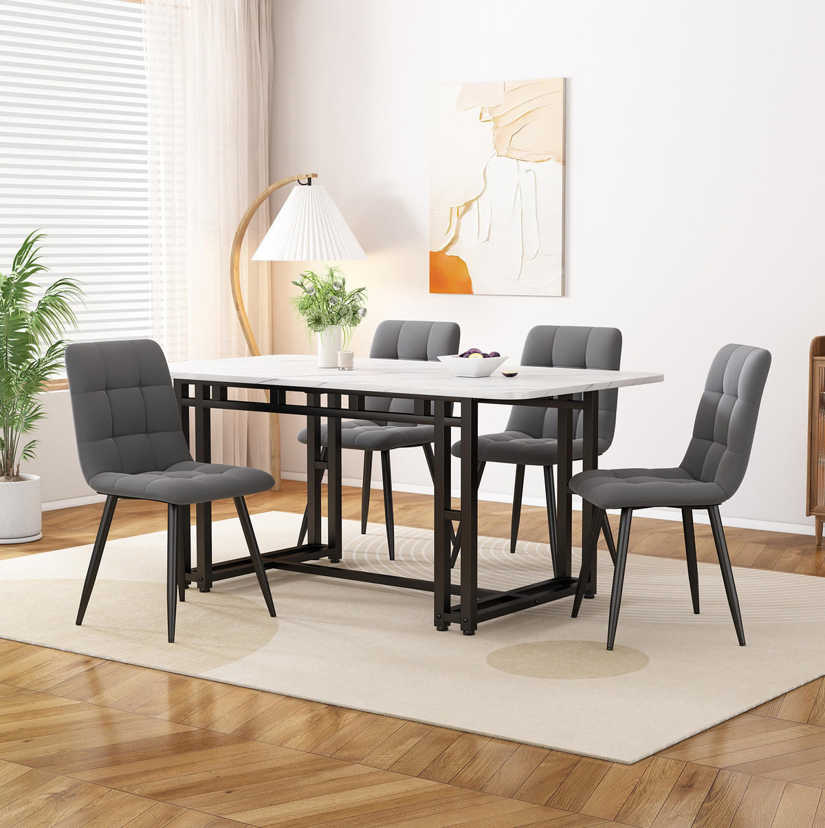 ESSTISCH aus MDF 120x70x74 cm Schwarz/Weiß mit schwarzen Metallbeinen im modernen Design - Weiß, Holzwerkstoff (120/70/74cm) - Modfu