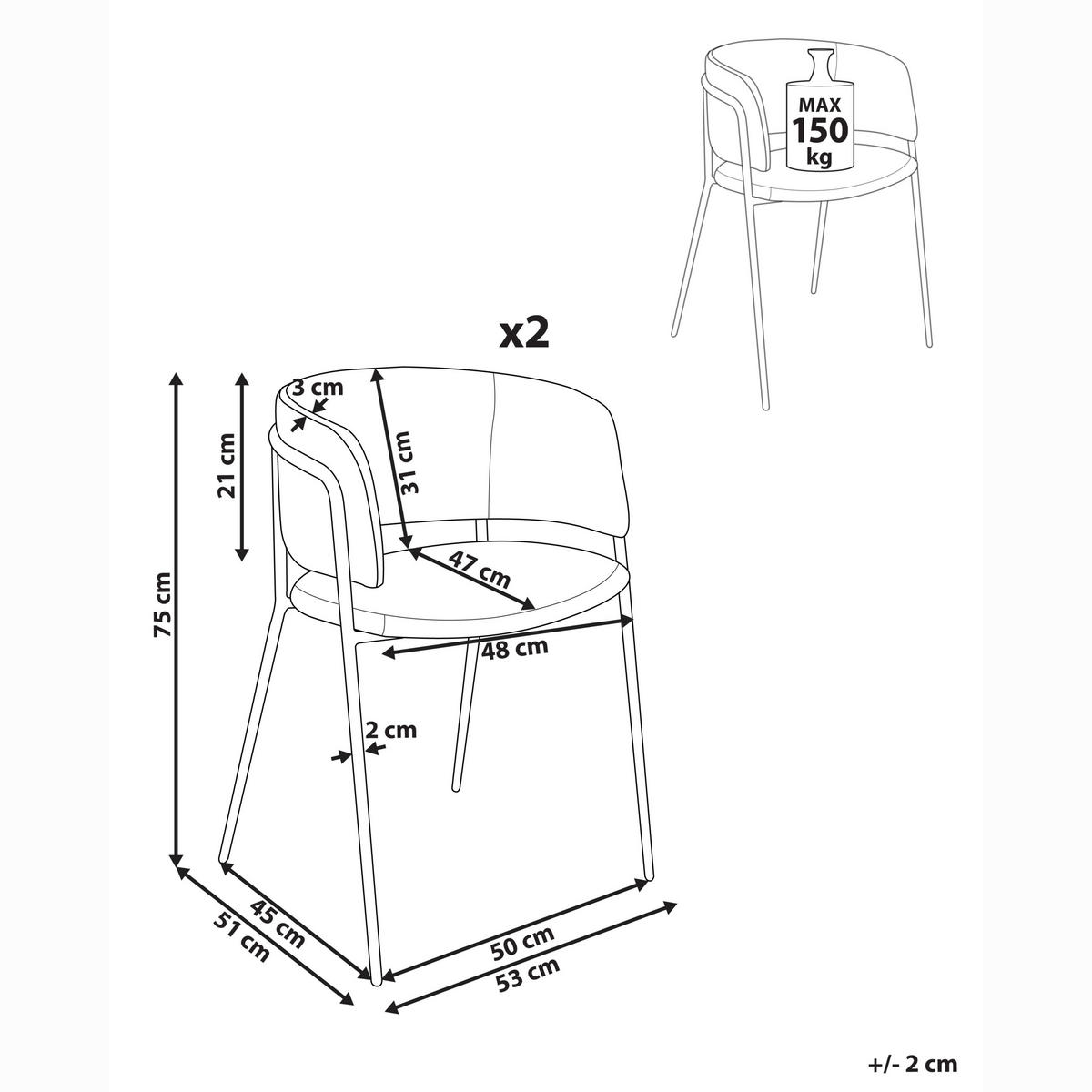 ESSZIMMERSTUHL 2er-Set Hellbeige Springer - Beige, Textil (53/75/51cm) - Beliani