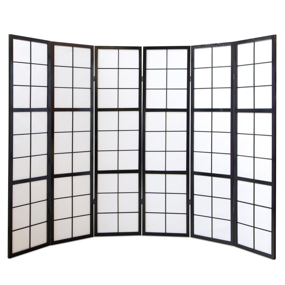 PARAVENT 6-tlg. 264/175 cm Schwarz Shoji - Schwarz, Holz (264/175/2cm) - Homestyle4u
