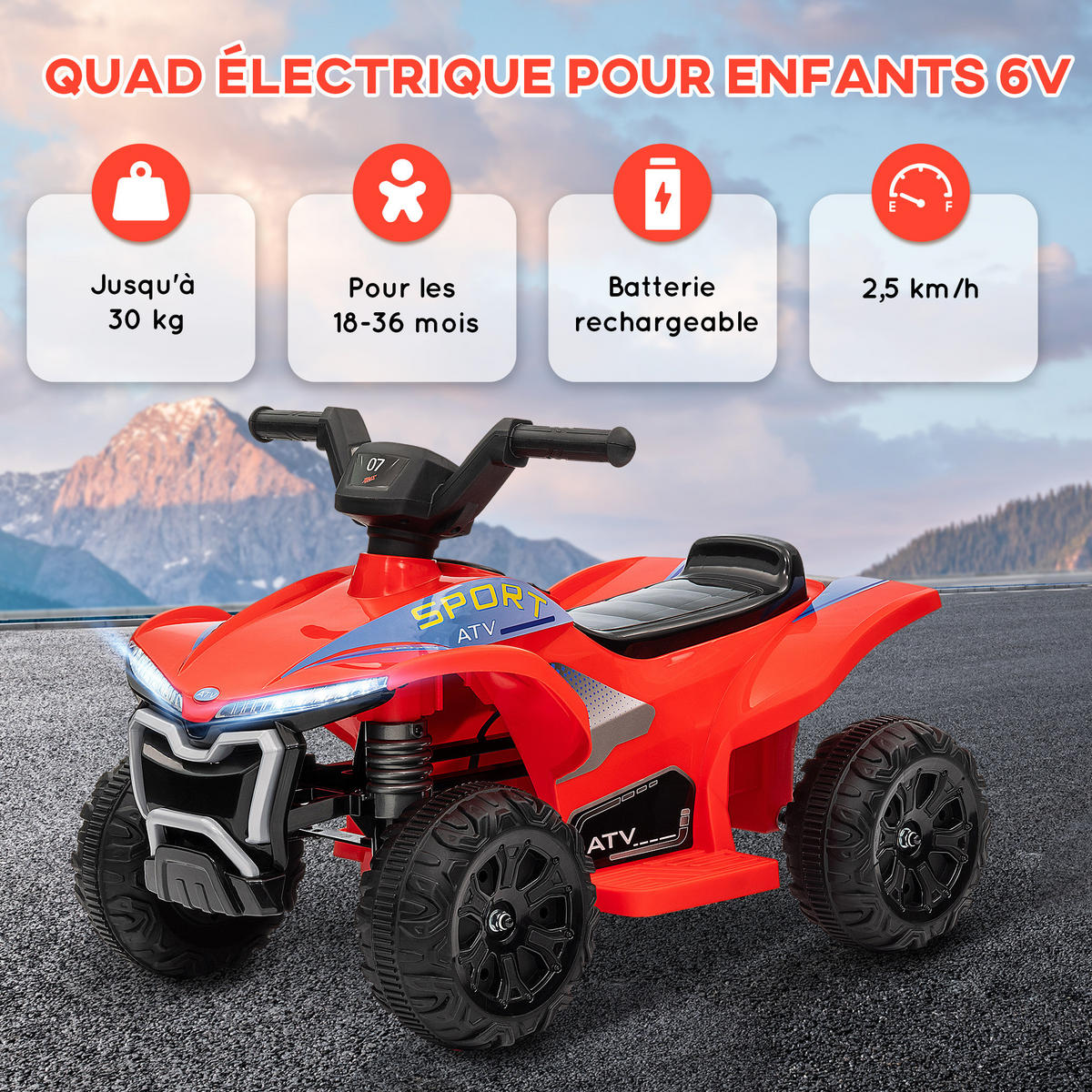 ELEKTRO-QUAD DE-13097 6V Rot - Rot, Kunststoff (71/40.5/45cm) - ComfortXL