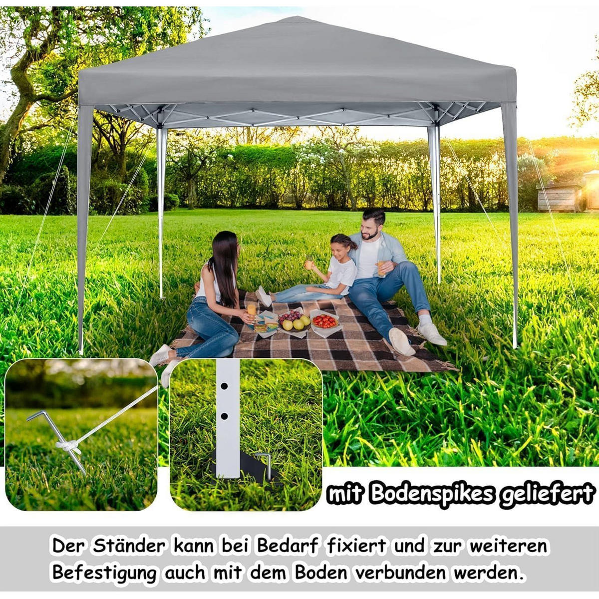 FALTPAVILLON 2,5 x 2,5 m mit Seitenteilen Grau - Grau, Textil (250/260/250cm)