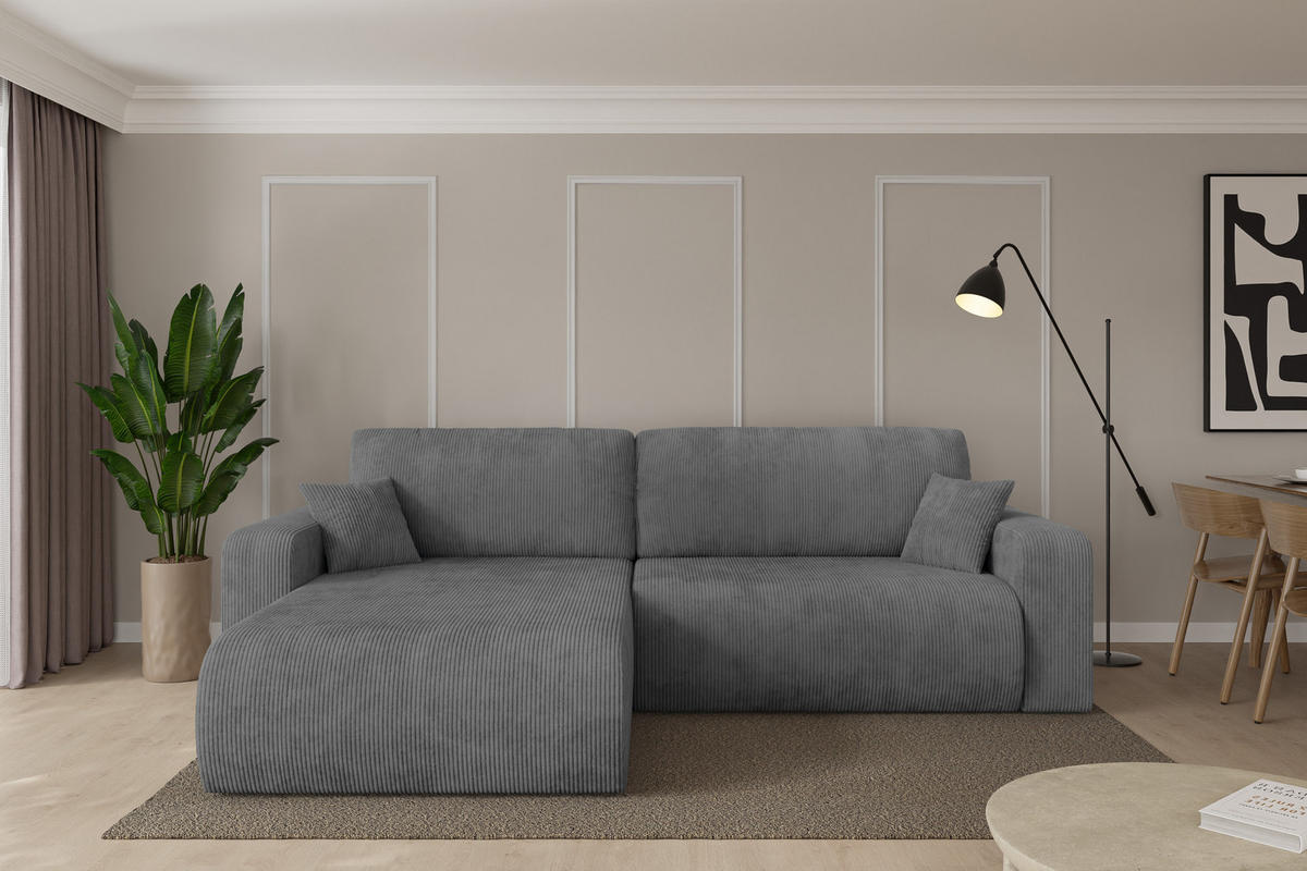 ROHOVÁ SEDAČKA s funkcí spaní, otoman vlevo BERY-L 276x193x88 tmavě šedá manšestr - černá/tmavě šedá, kompozitní dřevo/textil (276/193cm) - ALTDECOR