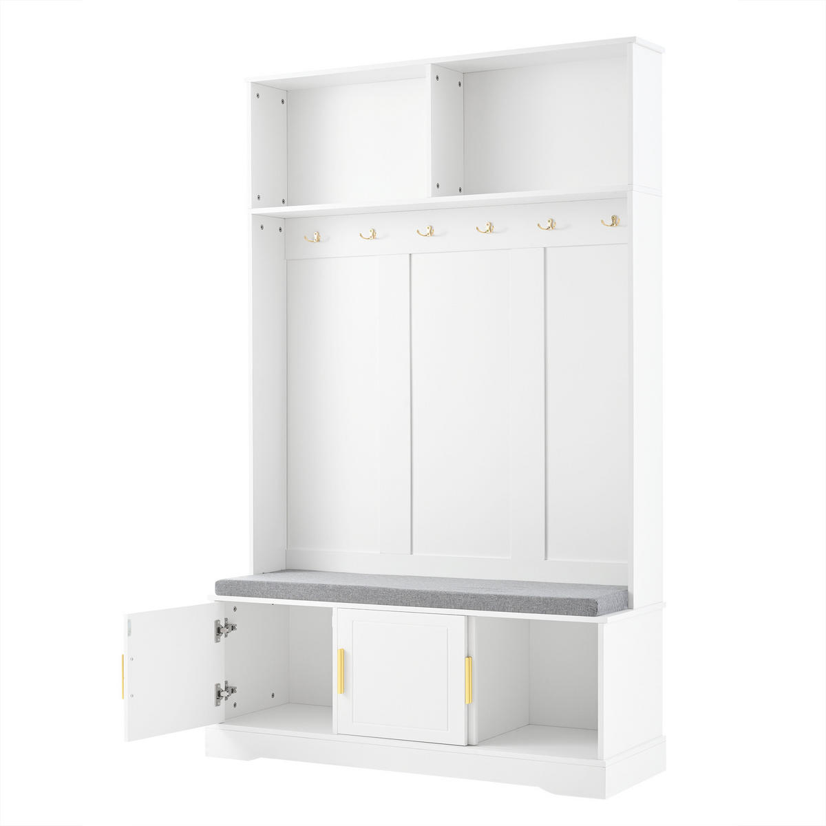 GARDEROBE mit Schuhbank 6 Haken Schuhfach Ablage Weiß 120/40/191 cm - Weiß, Holzwerkstoff (120/191/40cm) - EVRYAE