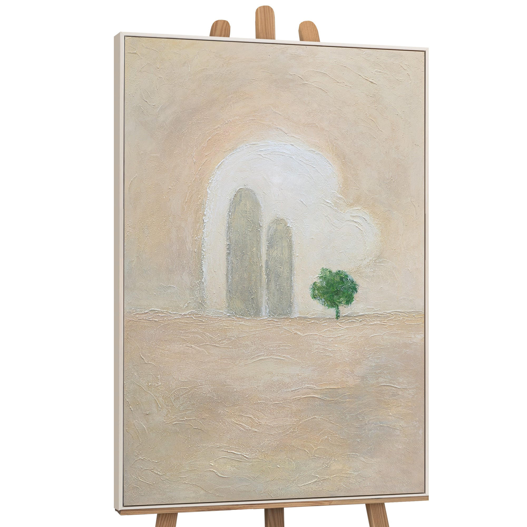 GEMÄLDE Grüner Akzent Schattenfugenrahmen Beige 120x80 cm - Beige, Holz (120/80cm) - YS-art gallery