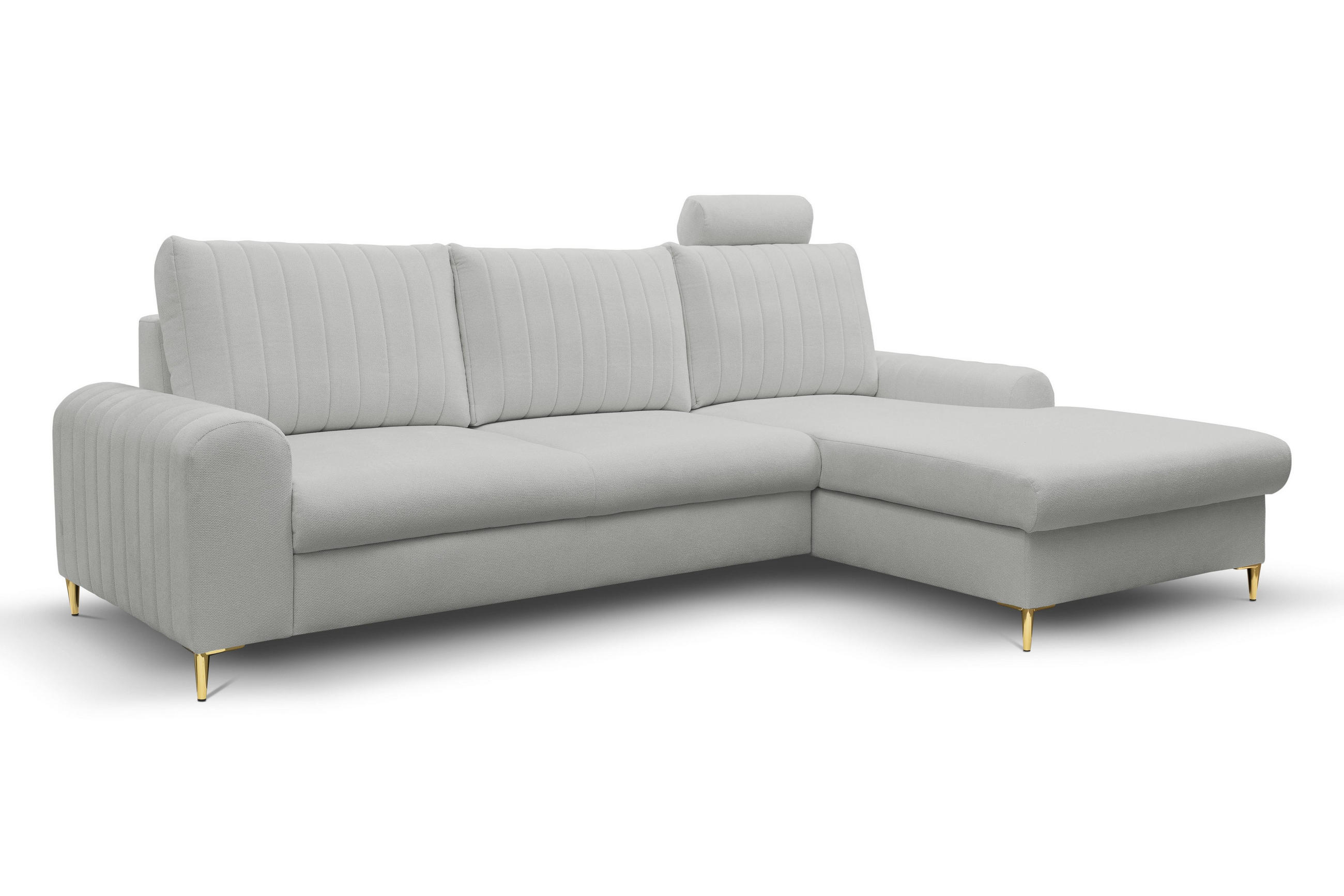 ECKSOFA VERONA R-S Hellgrau Geflochtener Stoff mit Schlaffunktion - Hellgrau, Holz (251/164cm) - MASSENO