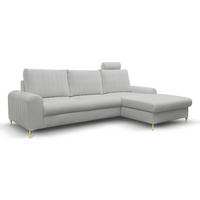 ECKSOFA VERONA R-S Hellgrau Geflochtener Stoff mit Schlaffunktion - Hellgrau, Holz (251/164cm) - MASSENO