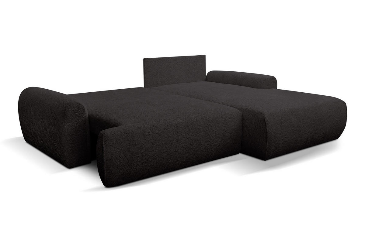 ECKSOFA Moon in L-Form mit Schlaffunktion und Bettkasten, Farbe: Schwarz, Bouclé-Stoff, Ottomane Rechts - Schwarz, Textil (260/136cm) - VENASI MÖBEL