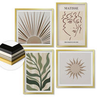 WANDBILDER 4er Set - 50x50 cm & 40x60 cm Goldrahmen - Abstrakte Pflanzenmuster - Goldfarben, Kunststoff (50/50cm) - ArtPrintCave