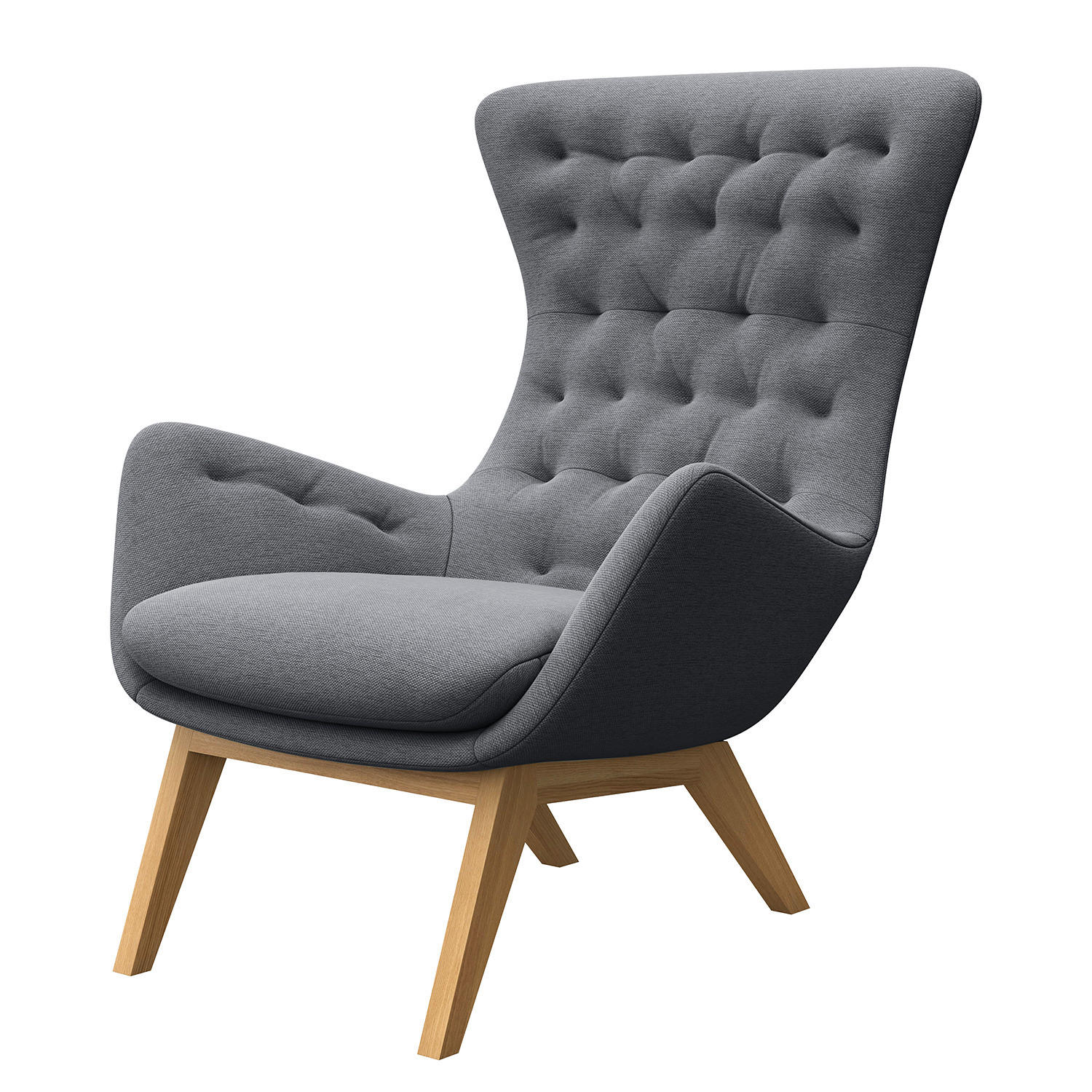 SESSEL - Webstoff - Eichefarben/Grau, Eichenholz/Holz (85/101/93cm) - home24