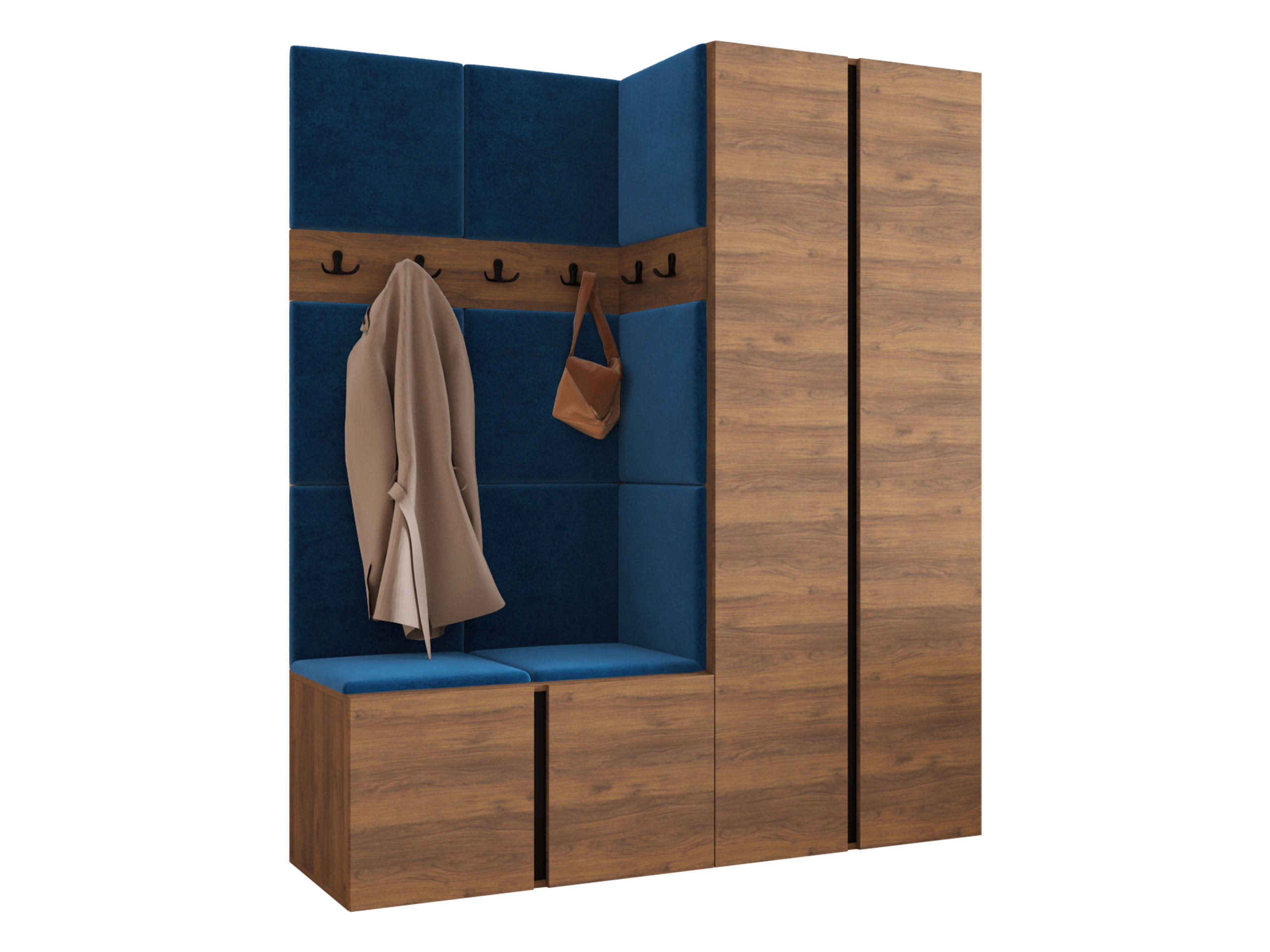 MOBILIER PENTRU HOL Orion III - albastru/culoare lemn de nuc, material plastic/compozit lemnos (158/186/46cm) - MIRJAN24