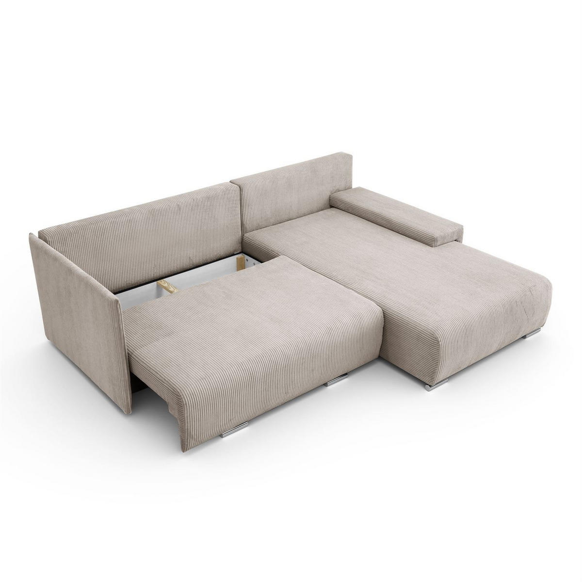 ECKSOFA LAVIO L mit Schlaffunktion und Bettzeugkasten Rechte - Beige, Textil (246/188cm) - Lookway