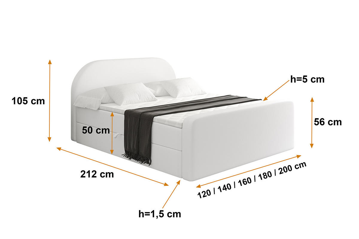 BOXBETT mit Matratze H4 und Lattenrost - NOX-Z - 160x200 - Weiß Kunstleder - Weiß, Holzwerkstoff (160/200cm) - ALTDECOR