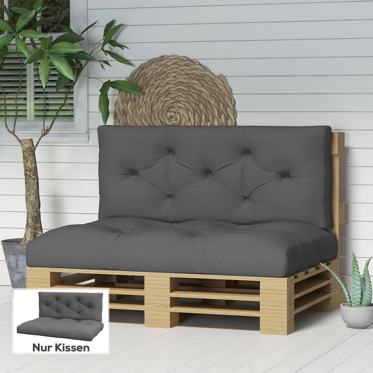 SITZKISSEN, Polyester, Dunkelgrau - Dunkelgrau, Kunststoff (80/12/120cm) - Outsunny