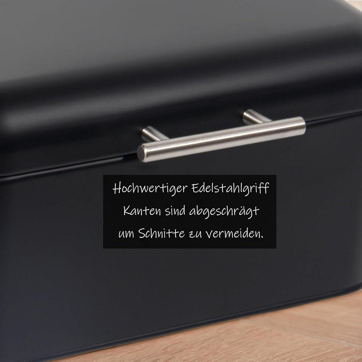 BROTKASTEN aus Metall mit Edelstahlgriff, schwarz - Schwarz, Metall (18/15.5/30cm)