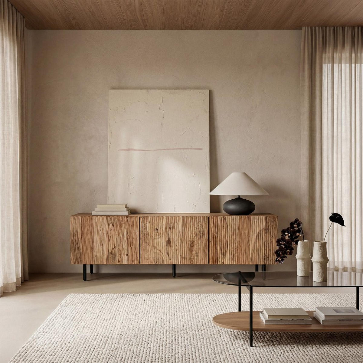 TV-ELEMENT Diya Natürlich 160 cm x 52 cm - Naturfarben, Holz (160/52/40cm) - Klast Home