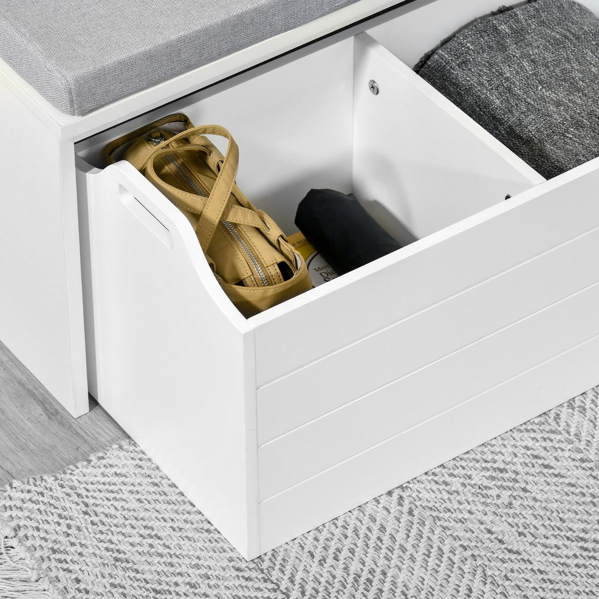 SCHUHBANK Weiß Grau 69/32/40 cm - Weiß/Grau, Holzwerkstoff (32/40/69cm) - PANGIVO
