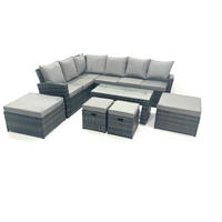 BALKONMÖBEL-SETS mit Ecksofa,Länglicher Couchtisch,4 Hocker Polyrattan Dunkelgrau 10-Sitzer - Dunkelgrau/Grau, Glas/Kunststoff - Fimous