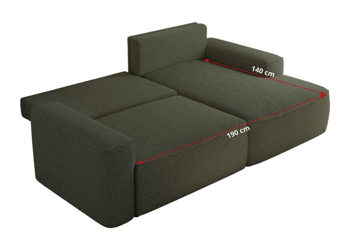 ECKSOFA BELLUNO L Grün Boucle - Links - Schwarz/Grün, Textil (144/233cm) - MKS