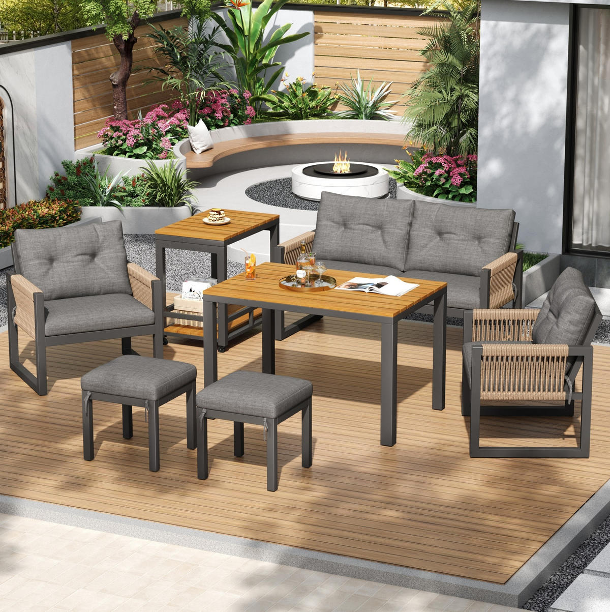 GARTENSETS aus Eisen 150x79,5x75cm Grau mit abnehmbarem Tisch - Grau, Metall - Modfu