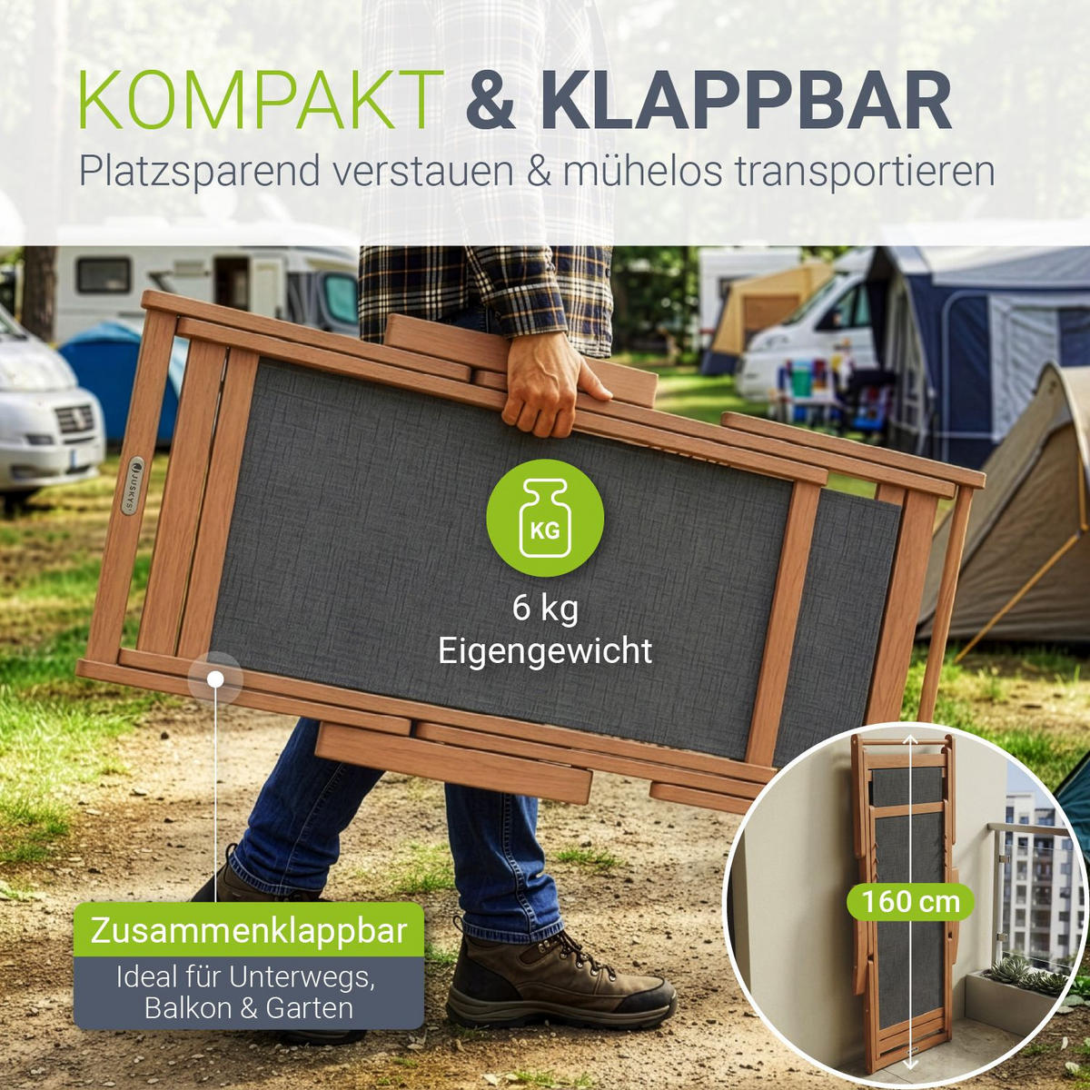 SONNENLIEGE Tavira Akazie dunkelgrau klappbar - Dunkelgrau, Holz (60/110/110cm) - Juskys