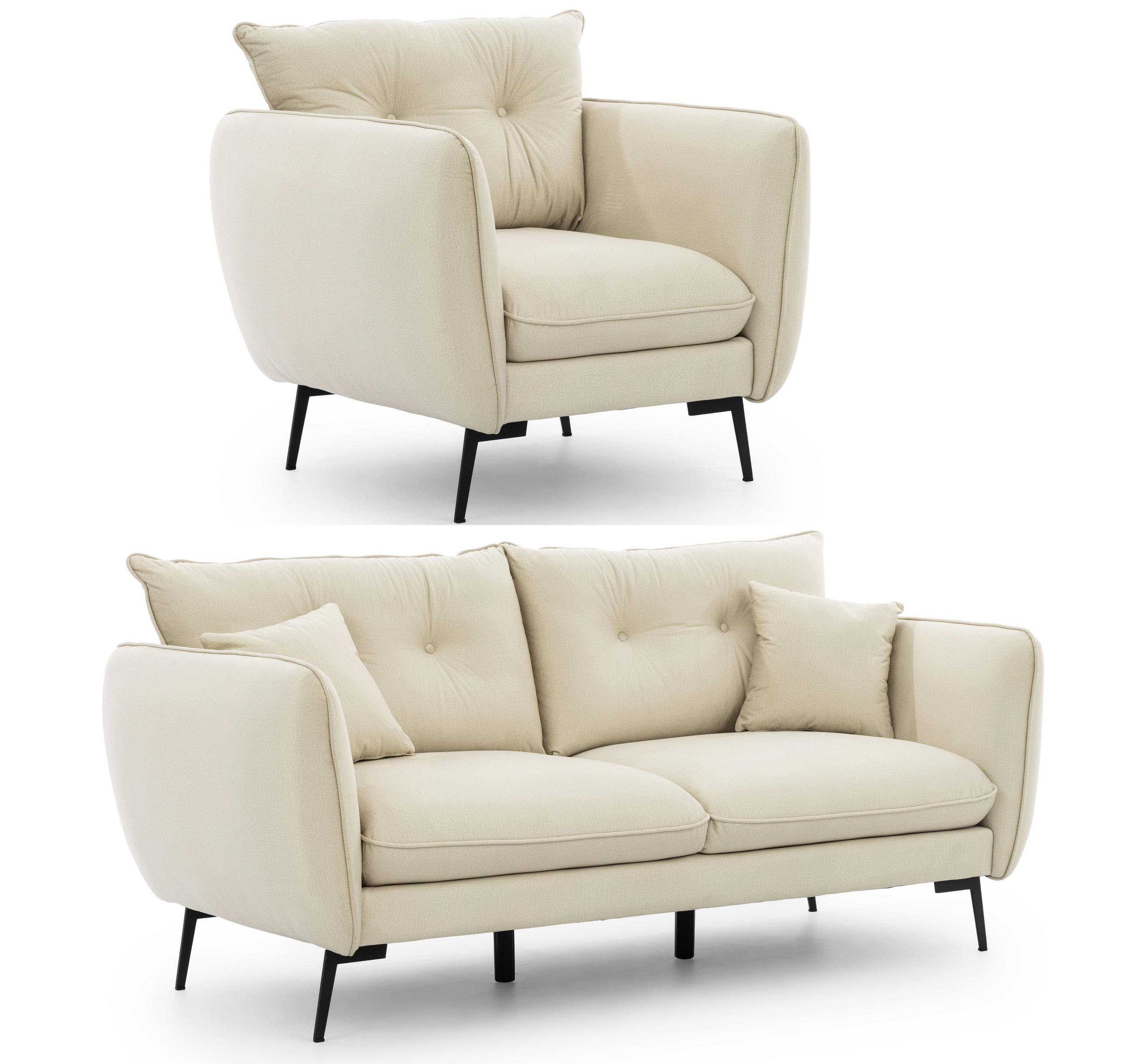 SITZGARNITUR 3+1 Nordloft Beige Samt - Beige/Schwarz, Holz/Textil (163/86/59cm) - S-Style Möbel