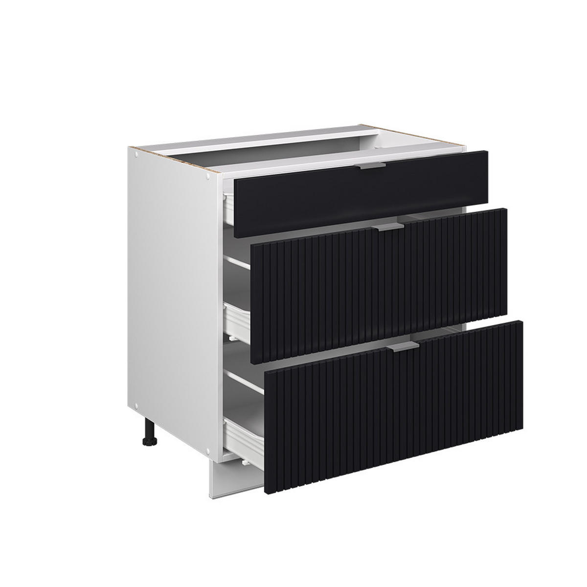KÜCHENUNTERSCHRANK Fame-Line, Schwarz gestreift, 80 cm mit 3 Schubladen, AP Eiche - Schwarz/Weiß, Holzwerkstoff (80/82/60cm) - Vicco