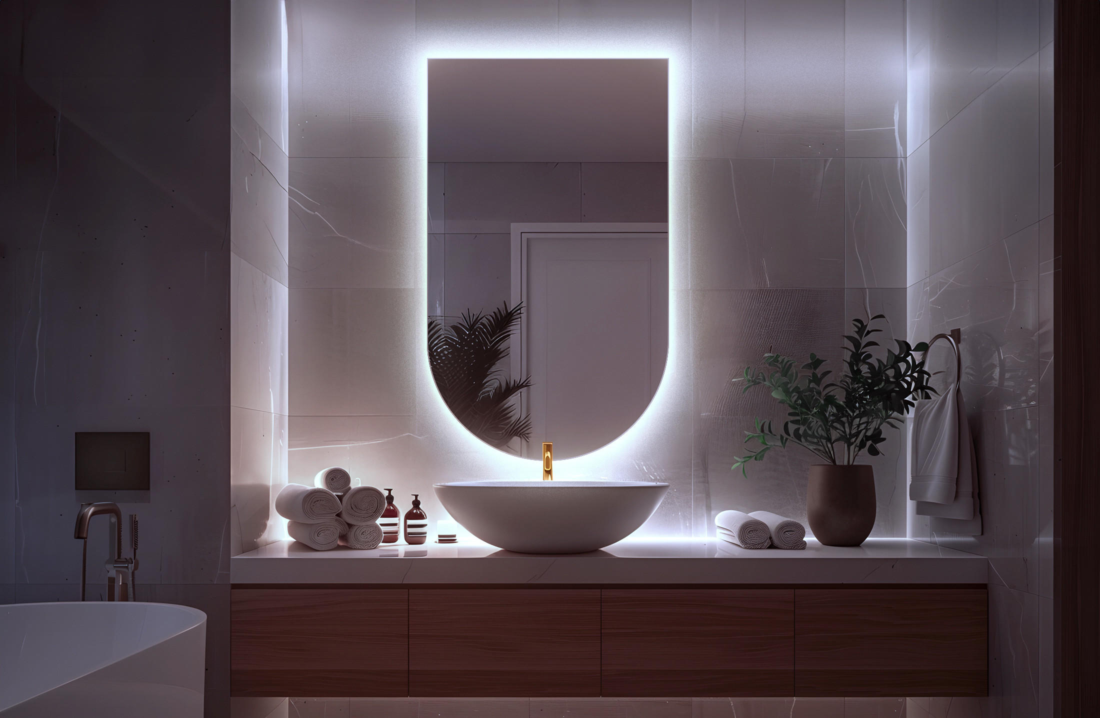Thumbnail - Tulup Led, Transparent, Glas, Oval, 40x70x0.4 cm, Spiegel, Wandspiegel