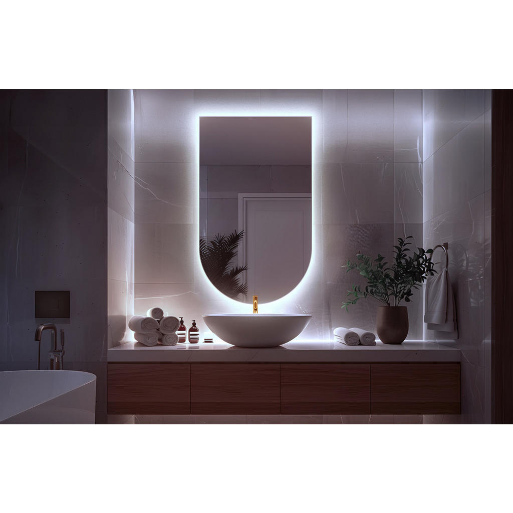 Thumbnail - Wallfluent Led, Transparent, Glas, Organisch, 60x100x0.4 cm, Spiegel, Wandspiegel