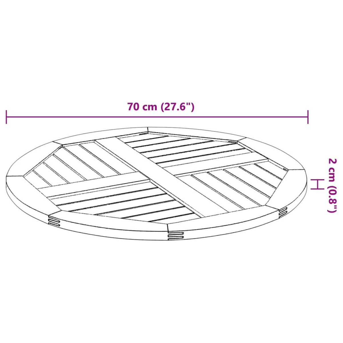 TISCHPLATTE Ø70/2 Cm Rund Massivholz Akazie - Braun, Holz (70/70/2cm) - vidaXL