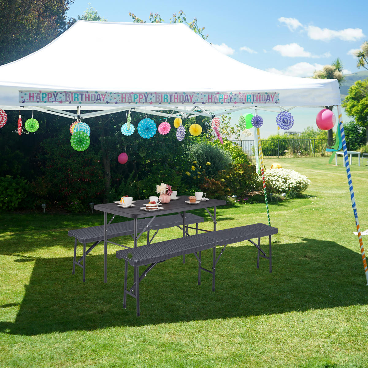 GARTENTISCH - Grau, Kunststoff/Metall (60/118/74cm) - Relaxdays