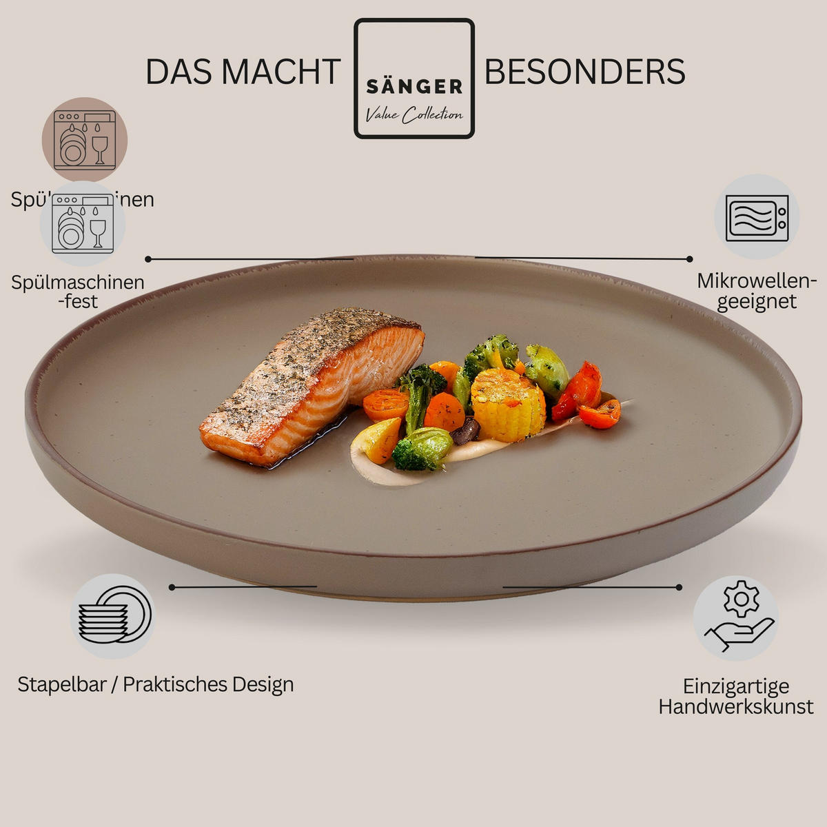 SPEISETELLER BOMBAY OAK - 4 teilig aus Steingut - Braun, Stein (27cm) - Sänger