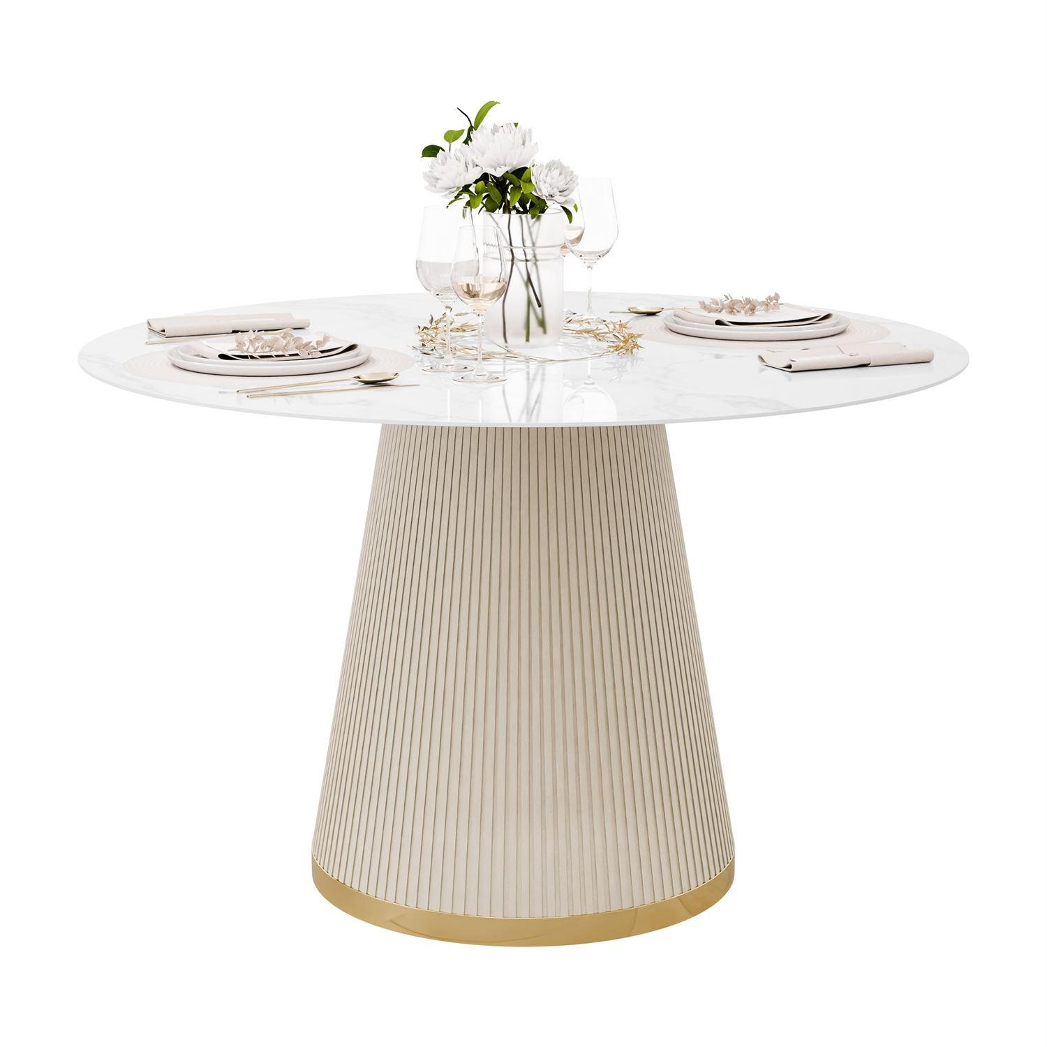 ESSTISCH ELVORIA mit Marmorplatte - Beige, Kunststoff (120/120/75cm) - Lookway