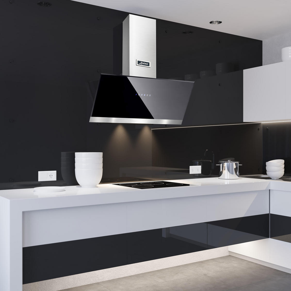 DUNSTABZUGSHAUBE AT 9440 Eco 90 cm Schwarz - Schwarz, Glas/Metall (90/78/40.8cm) - Kaiser Küchengeräte