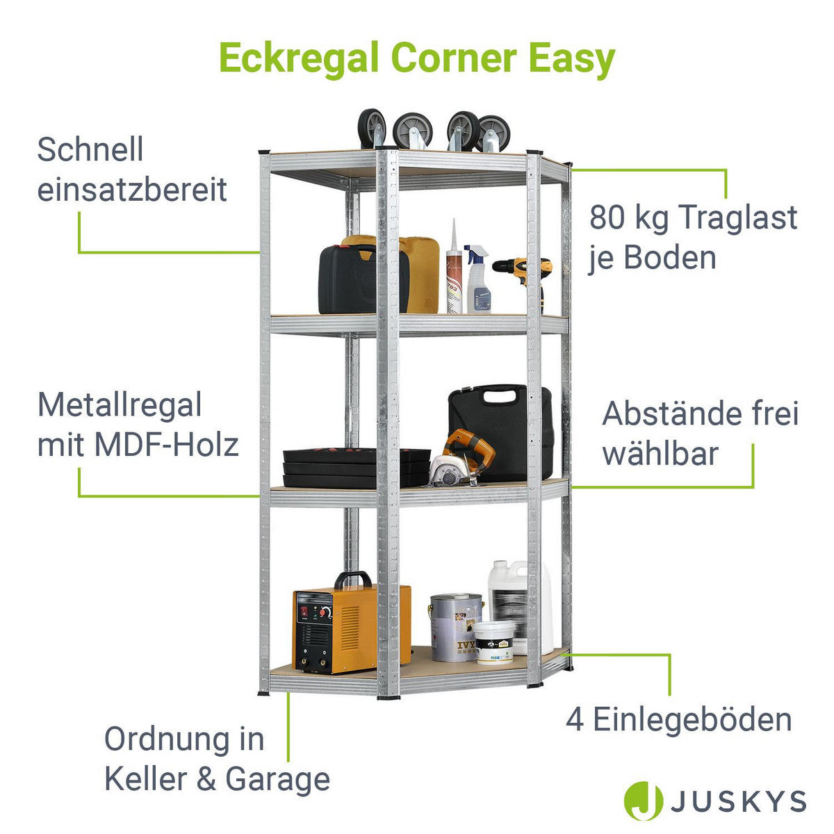 ECKREGAL Lagerregal Corner Easy verzinkt 160x75x75 cm - Silberfarben, Metall (80/160/40cm) - Juskys